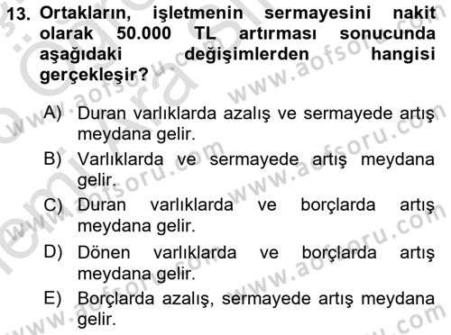 Genel Muhasebe 1 Dersi 2025 - 2026 Yılı (Vize) Ara Sınav Soruları 13. Soru