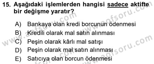 Genel Muhasebe 1 Dersi 2025 - 2026 Yılı (Vize) Ara Sınav Soruları 15. Soru