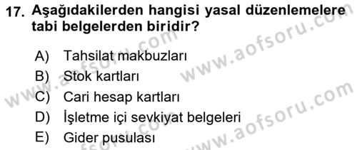 Genel Muhasebe 1 Dersi 2025 - 2026 Yılı (Vize) Ara Sınav Soruları 17. Soru