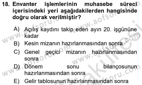 Genel Muhasebe 1 Dersi 2025 - 2026 Yılı (Vize) Ara Sınav Soruları 18. Soru