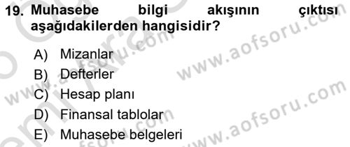 Genel Muhasebe 1 Dersi 2025 - 2026 Yılı (Vize) Ara Sınav Soruları 19. Soru