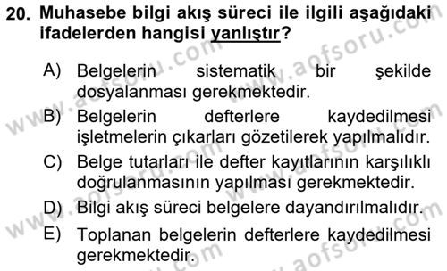 Genel Muhasebe 1 Dersi 2025 - 2026 Yılı (Vize) Ara Sınav Soruları 20. Soru
