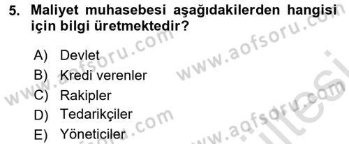 Genel Muhasebe 1 Dersi 2025 - 2026 Yılı (Vize) Ara Sınav Soruları 5. Soru