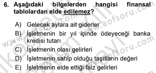 Genel Muhasebe 1 Dersi 2025 - 2026 Yılı (Vize) Ara Sınav Soruları 6. Soru