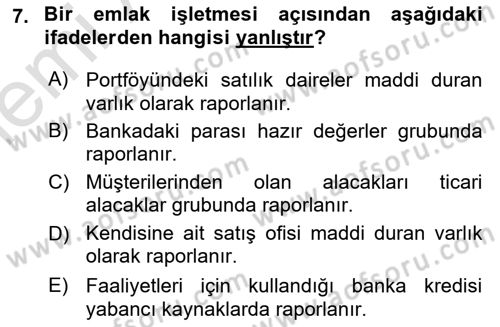 Genel Muhasebe 1 Dersi 2025 - 2026 Yılı (Vize) Ara Sınav Soruları 7. Soru