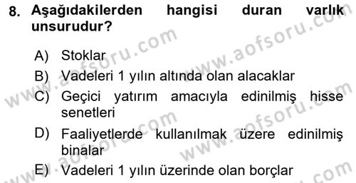 Genel Muhasebe 1 Dersi 2025 - 2026 Yılı (Vize) Ara Sınav Soruları 8. Soru