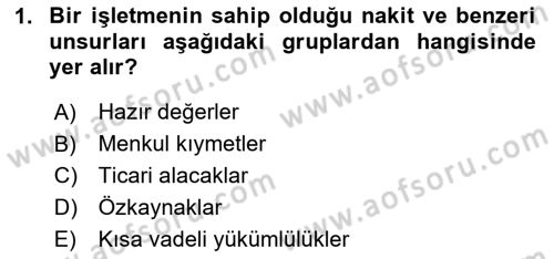 Genel Muhasebe 1 Dersi 2025 - 2026 Yılı (Final) Dönem Sonu Sınav Soruları 1. Soru