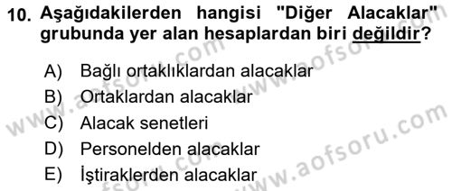 Genel Muhasebe 1 Dersi 2025 - 2026 Yılı (Final) Dönem Sonu Sınav Soruları 10. Soru