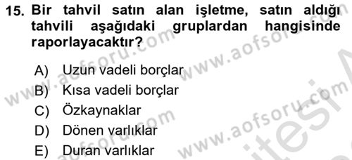Genel Muhasebe 1 Dersi 2025 - 2026 Yılı (Final) Dönem Sonu Sınav Soruları 15. Soru