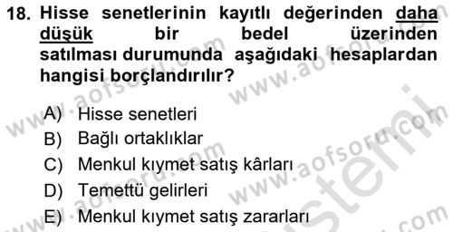 Genel Muhasebe 1 Dersi 2025 - 2026 Yılı (Final) Dönem Sonu Sınav Soruları 18. Soru