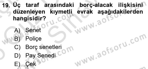 Genel Muhasebe 1 Dersi 2025 - 2026 Yılı (Final) Dönem Sonu Sınav Soruları 19. Soru