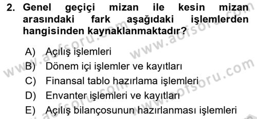 Genel Muhasebe 1 Dersi 2025 - 2026 Yılı (Final) Dönem Sonu Sınav Soruları 2. Soru