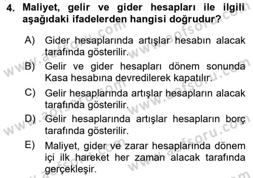 Genel Muhasebe 1 Dersi 2025 - 2026 Yılı (Final) Dönem Sonu Sınav Soruları 4. Soru