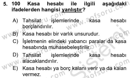 Genel Muhasebe 1 Dersi 2025 - 2026 Yılı (Final) Dönem Sonu Sınav Soruları 5. Soru