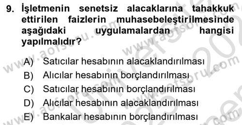Genel Muhasebe 1 Dersi 2025 - 2026 Yılı (Final) Dönem Sonu Sınav Soruları 9. Soru