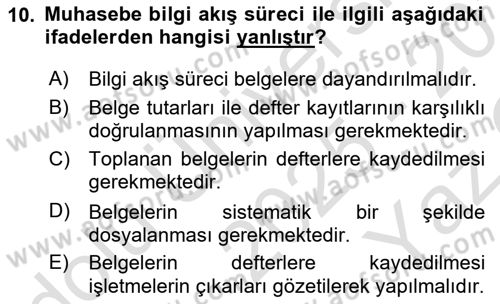 Genel Muhasebe 1 Dersi 2025 - 2026 Yılı Yaz Okulu Sınav Soruları 10. Soru