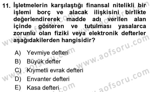 Genel Muhasebe 1 Dersi 2025 - 2026 Yılı Yaz Okulu Sınav Soruları 11. Soru