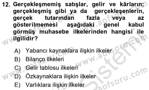 Genel Muhasebe 1 Dersi 2025 - 2026 Yılı Yaz Okulu Sınav Soruları 12. Soru