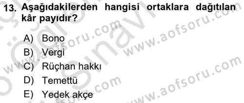 Genel Muhasebe 1 Dersi 2025 - 2026 Yılı Yaz Okulu Sınav Soruları 13. Soru