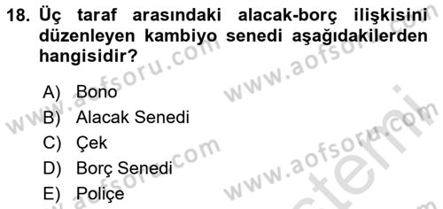 Genel Muhasebe 1 Dersi 2025 - 2026 Yılı Yaz Okulu Sınav Soruları 18. Soru