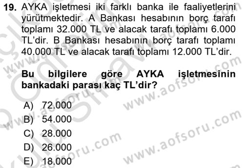 Genel Muhasebe 1 Dersi 2025 - 2026 Yılı Yaz Okulu Sınav Soruları 19. Soru