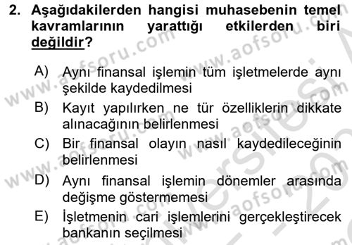 Genel Muhasebe 1 Dersi 2025 - 2026 Yılı Yaz Okulu Sınav Soruları 2. Soru
