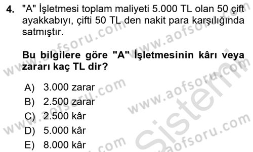 Genel Muhasebe 1 Dersi 2025 - 2026 Yılı Yaz Okulu Sınav Soruları 4. Soru