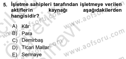 Genel Muhasebe 1 Dersi 2025 - 2026 Yılı Yaz Okulu Sınav Soruları 5. Soru