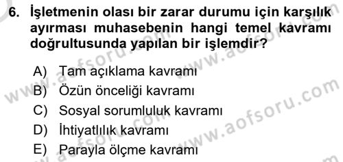 Genel Muhasebe 1 Dersi 2025 - 2026 Yılı Yaz Okulu Sınav Soruları 6. Soru