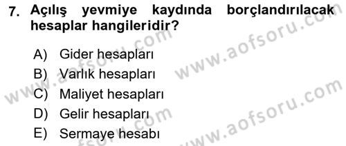 Genel Muhasebe 1 Dersi 2025 - 2026 Yılı Yaz Okulu Sınav Soruları 7. Soru