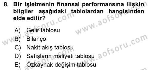 Genel Muhasebe 1 Dersi 2025 - 2026 Yılı Yaz Okulu Sınav Soruları 8. Soru