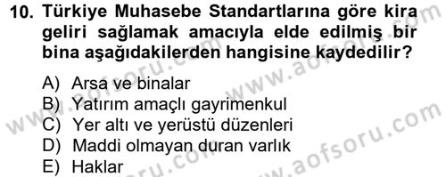 Genel Muhasebe 2 Dersi 2012 - 2013 Yılı (Vize) Ara Sınav Soruları 10. Soru