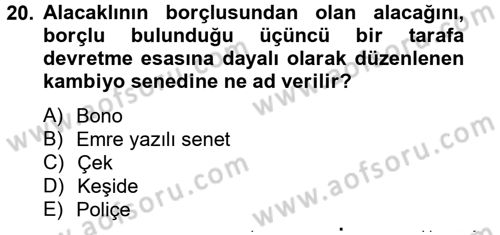 Genel Muhasebe 2 Dersi 2012 - 2013 Yılı (Vize) Ara Sınav Soruları 20. Soru
