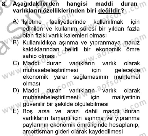 Genel Muhasebe 2 Dersi 2012 - 2013 Yılı (Vize) Ara Sınav Soruları 8. Soru