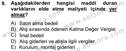 Genel Muhasebe 2 Dersi 2012 - 2013 Yılı (Vize) Ara Sınav Soruları 9. Soru