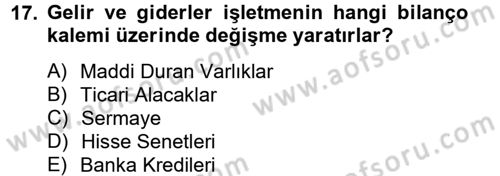 Genel Muhasebe 2 Dersi 2012 - 2013 Yılı (Final) Dönem Sonu Sınav Soruları 17. Soru