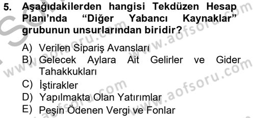 Genel Muhasebe 2 Dersi 2012 - 2013 Yılı (Final) Dönem Sonu Sınav Soruları 5. Soru