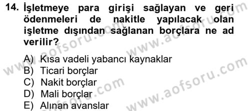 Genel Muhasebe 2 Dersi 2013 - 2014 Yılı (Vize) Ara Sınav Soruları 14. Soru