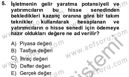 Genel Muhasebe 2 Dersi 2014 - 2015 Yılı (Vize) Ara Sınav Soruları 5. Soru