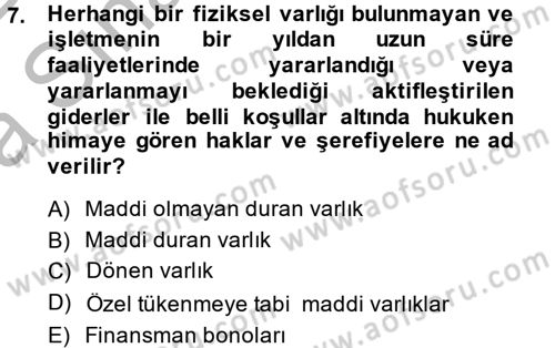 Genel Muhasebe 2 Dersi 2014 - 2015 Yılı (Vize) Ara Sınav Soruları 7. Soru