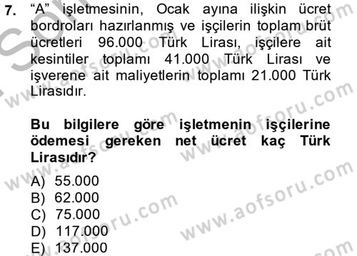 Genel Muhasebe 2 Dersi 2014 - 2015 Yılı (Final) Dönem Sonu Sınav Soruları 7. Soru