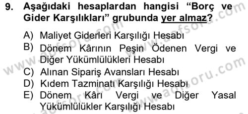 Genel Muhasebe 2 Dersi 2014 - 2015 Yılı (Final) Dönem Sonu Sınav Soruları 9. Soru