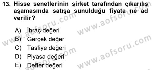 Genel Muhasebe 2 Dersi 2015 - 2016 Yılı (Vize) Ara Sınavı 13. Soru