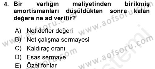 Genel Muhasebe 2 Dersi 2015 - 2016 Yılı (Vize) Ara Sınav Soruları 4. Soru