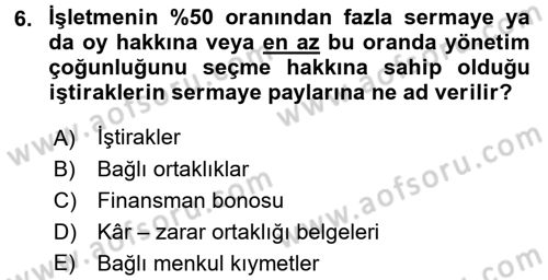 Genel Muhasebe 2 Dersi 2015 - 2016 Yılı (Vize) Ara Sınav Soruları 6. Soru
