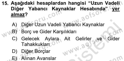 Genel Muhasebe 2 Dersi 2015 - 2016 Yılı (Final) Dönem Sonu Sınav Soruları 15. Soru