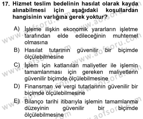 Genel Muhasebe 2 Dersi 2015 - 2016 Yılı (Final) Dönem Sonu Sınav Soruları 17. Soru