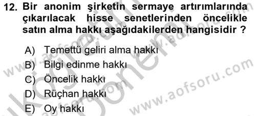 Genel Muhasebe 2 Dersi 2016 - 2017 Yılı (Vize) Ara Sınavı 12. Soru