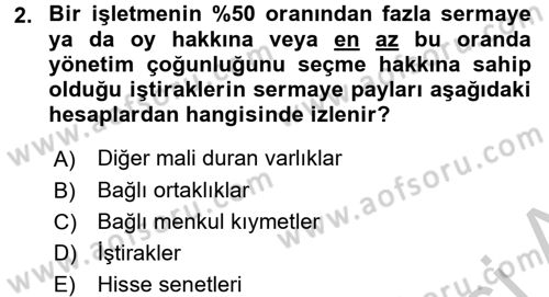Genel Muhasebe 2 Dersi 2016 - 2017 Yılı (Vize) Ara Sınav Soruları 2. Soru