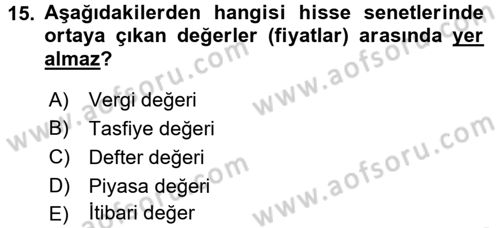 Genel Muhasebe 2 Dersi 2016 - 2017 Yılı (Final) Dönem Sonu Sınav Soruları 15. Soru